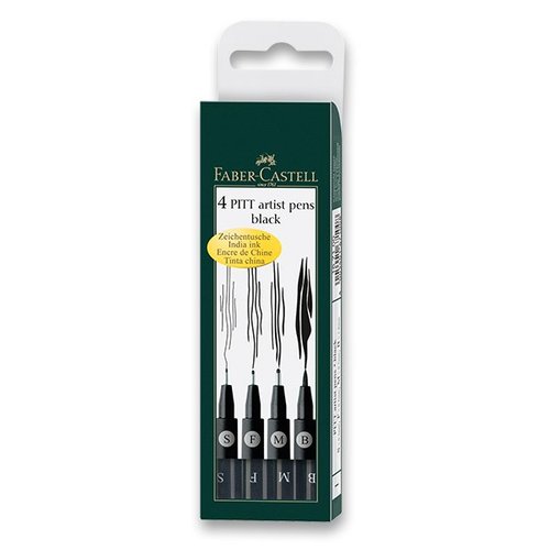 Faber-Castell Popisova Pitt Artist Pen sada 4 ks, S, F, M, B, ern