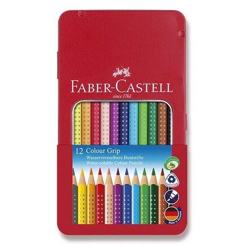 Faber-Castell Pastelky Grip 2001 plechov krabika, 12 barev