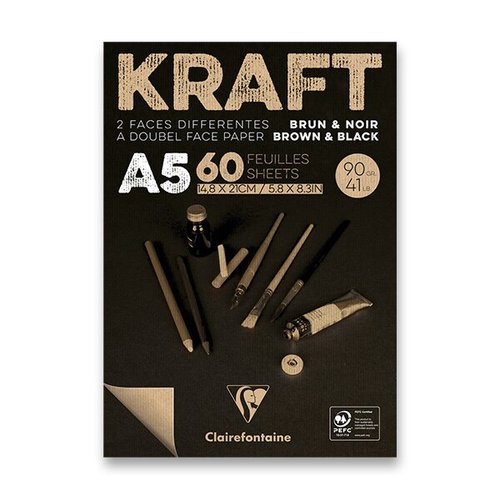 Blok Clairefontaine Brown &amp; Black Kraft A5, 60 list, 90 g