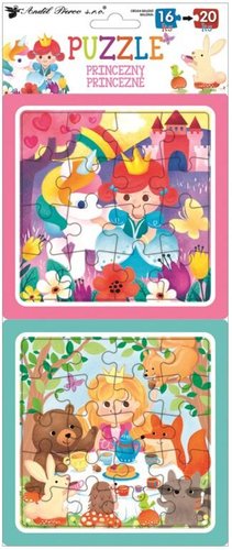 Puzzle 2 obrzky 15x15 cm, 16 a 20 dlk, princezny / 15078