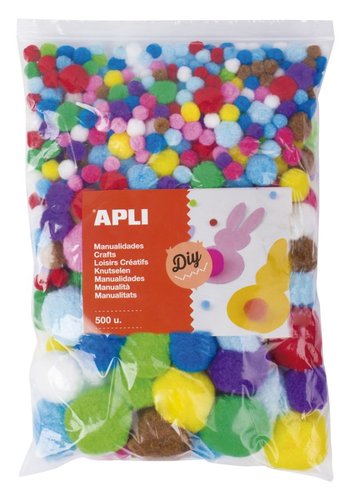 APLI POM-POM kuliky, Jumbo pack, 500 ks, mix velikost a barev