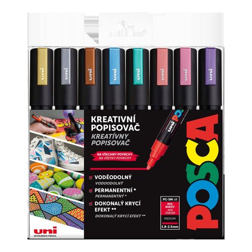 Posca sada popisova PC-5M, 1,8 - 2,5 mm, metalick barvy (8 ks)