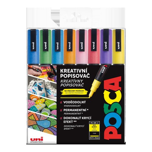 Posca sada popisova PC-3M, 0,9 - 1,3 mm, tpytiv barvy (8 ks)