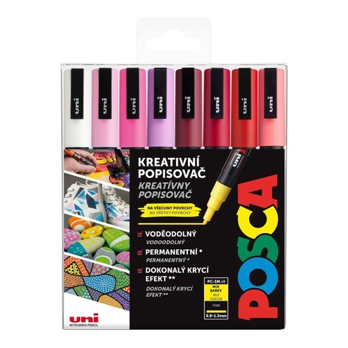 Posca sada popisova PC-3M, LOVE, 0,9 - 1,3 mm, mix teplch tn (8 ks)