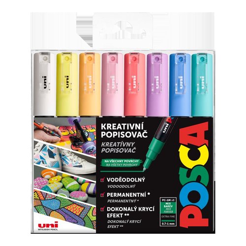 Posca sada popisova PC-1M, 0,7 - 1 mm, pastelov barvy (8 ks)