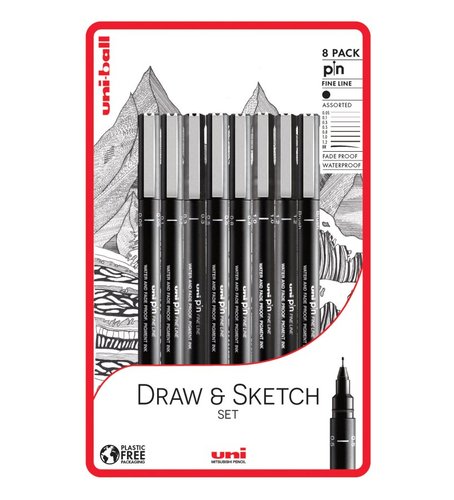 UNI PIN Draw and Sketch sada 8 ks liner, ern