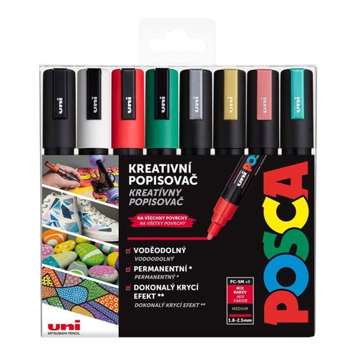 Posca sada popisova PC-5M, CHRISTMAS, 1,8 - 2,5 mm, mix vnonch barev (8 ks)