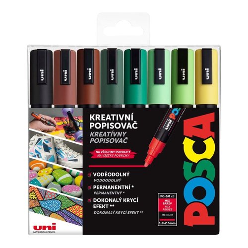 Posca sada popisova PC-5M, EARTH, 1,8 - 2,5 mm, mix zemitch tn (8 ks)