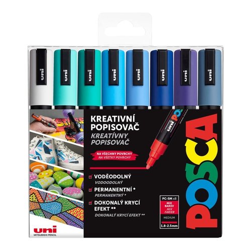 Posca sada popisova PC-5M, OCEAN, 1,8 - 2,5 mm, mix moskch tn (8 ks)