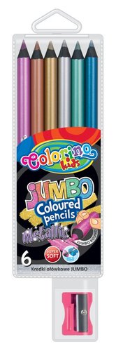 Colorino pastelky metalick JUMBO, ern devo, s oezvtkem, 6 barev