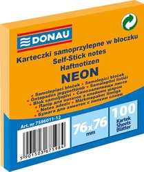 DONAU samolepic bloek, 76 x 76 mm, 100 list, neonov oran.